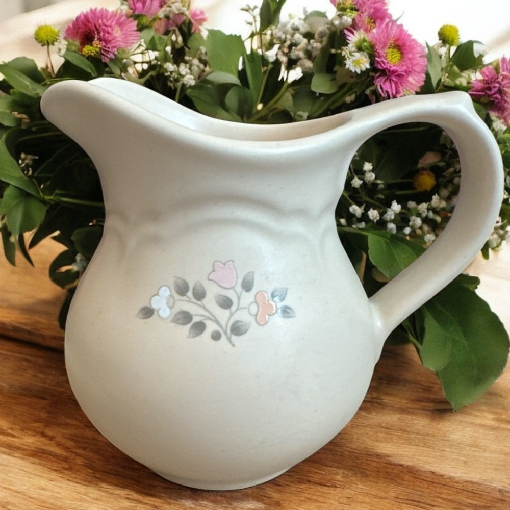 Pfaltzgraff Cream Ceramic Creamer Pitcher with Floral Design